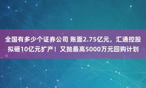 全国有多少个证券公司 账面2.75亿元，汇通控股拟砸10亿元扩产！又抛最高5000万元回购计划